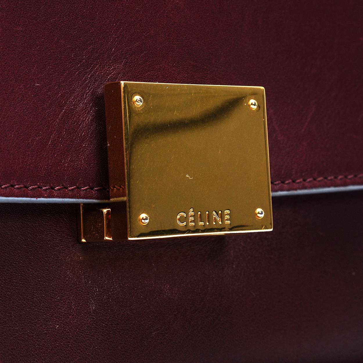 Celine - Baby Blue and Bordeaux Leather Small Trapeze Bag